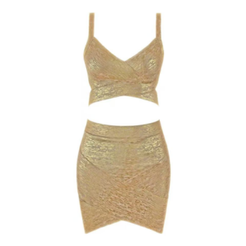 Sommer Gold bedruckter Strickkamisole, Hüftwackelrock -Set