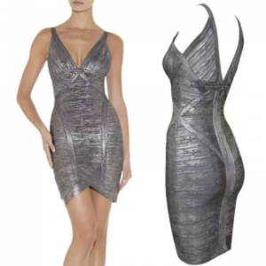 Sommer bedrucktes goldener Strick -Doppel -V -Hosenträger enge Verbandskleidrock